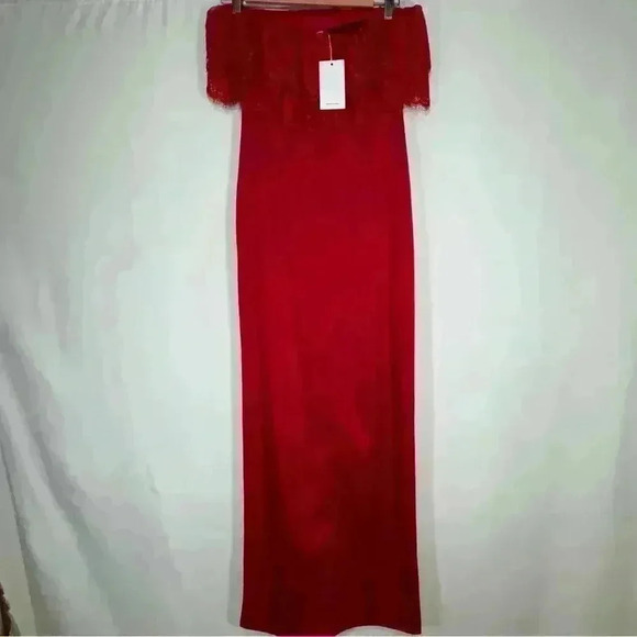 Lovers + Friends Sylvia Red Maxi Whimsigoth Lace Ruffle Satin Slit Dress Size S - Picture 9 of 16